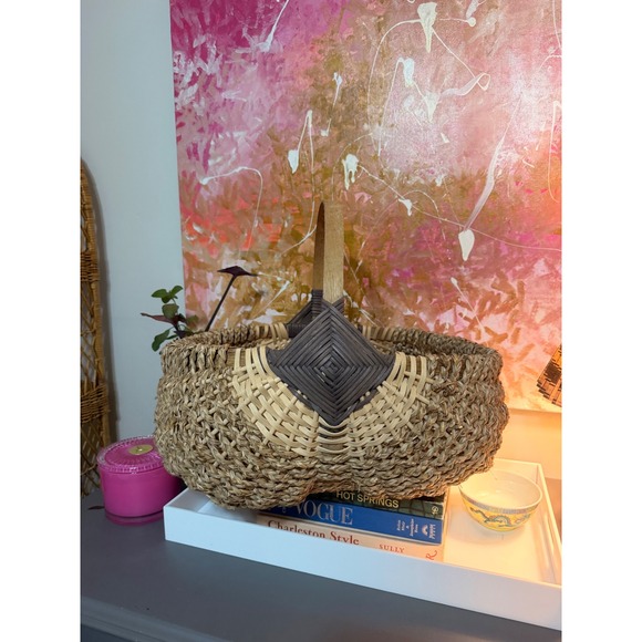 Unbranded Other - Handmade  Woven Seagrass Basket Women OS Tan Brown Boho Diamond Weave Handle